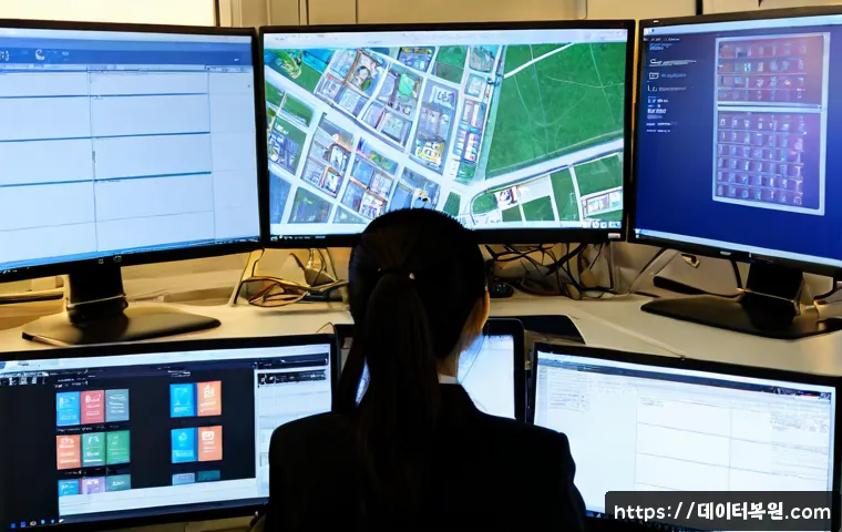 궁동 STATUS_SESSION_TIMEOUT - Photorealistic software support workstation in a compact university-district office, dual monitors s...