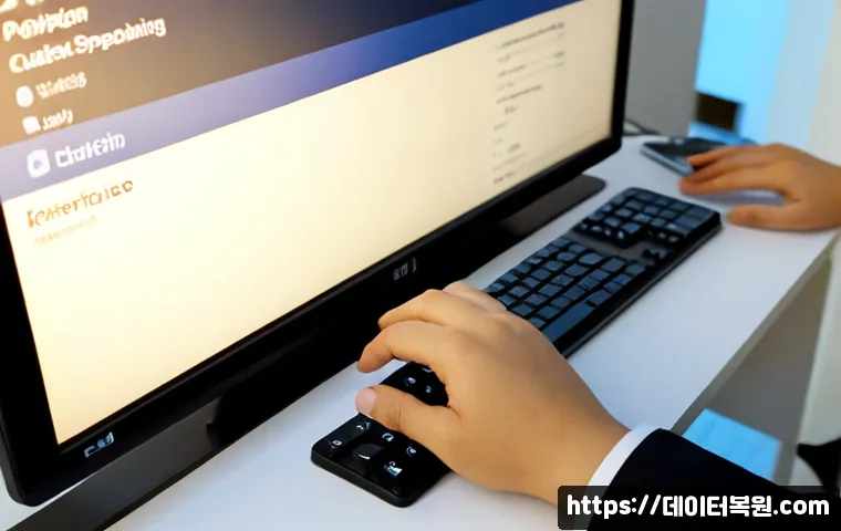 둔촌동 press  f4  key - Photorealistic remote-support workstation in a compact Dunchon-dong apartment office, close-up of a ...