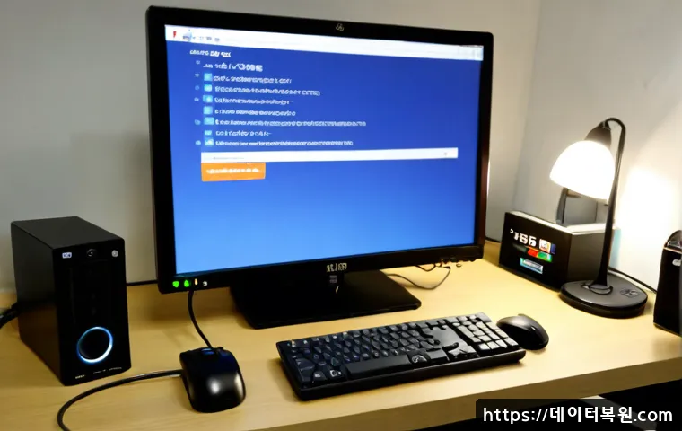 시흥동 BOOTMGR is Compressed - Photorealistic remote-support workstation in Siheung-dong, a desktop monitor showing a minimal dark ...