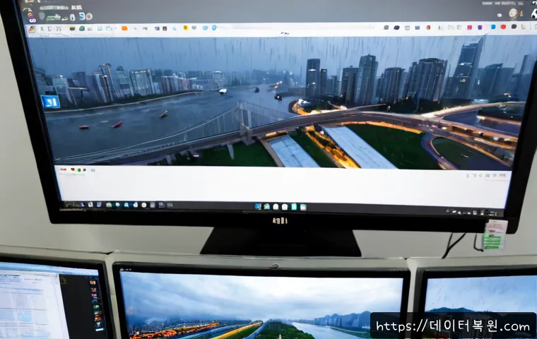 영등포동 STATUS_FILE_LOCK_CONFLICT - Photorealistic software support workstation in a Yeongdeungpo-dong office tower, dual monitors showi...