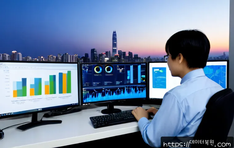 수서동 STATUS_KERNEL_MODE_EXCEPTION - Photorealistic IT support workstation in a modern Suseo apartment office, dual monitors showing abst...
