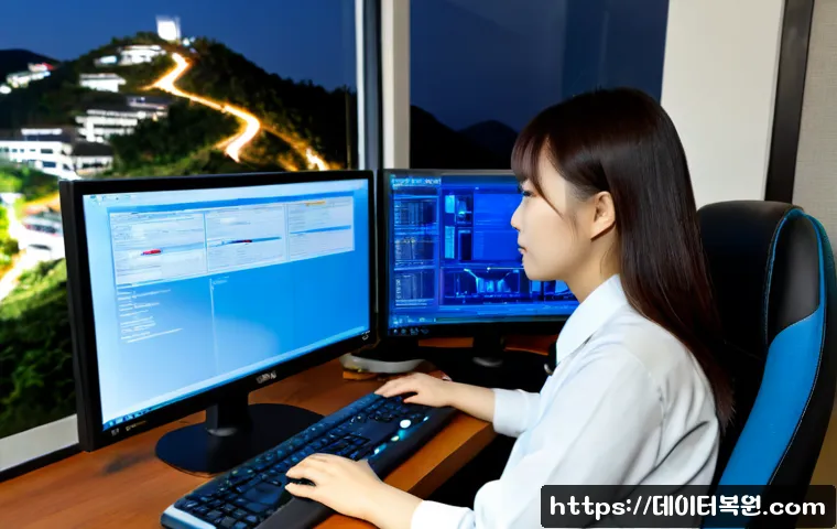 봉천동 KERNEL_MODE_HEAP_CORRUPTION - Photorealistic remote IT support workstation in a compact Bongcheon-dong apartment office, dual moni...