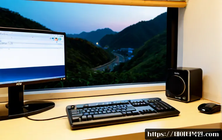 냉천동 Press Ctrl Alt Del to restart - Photorealistic remote-support workstation in a compact Naengcheon-dong apartment office, desktop mon...