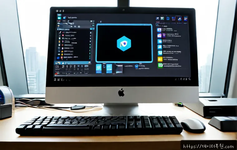 태평로 macosX재설치 포맷  초기화 - Photorealistic IT support workstation near Taepyeong-ro, a sleek silver all-in-one desktop displayin...
