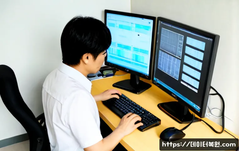 하안동 STATUS_INVALID_DEVICE_REQUEST - Photorealistic IT support workstation in a high-rise apartment office near a quiet Korean residentia...
