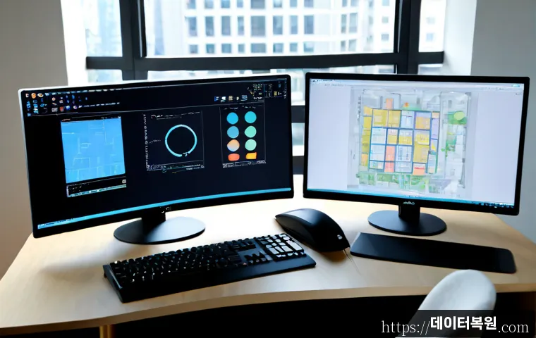 마두동 STATUS_INSUFFICIENT_RESOURCES - Photorealistic software support workstation in a quiet modern apartment district, dual monitors show...
