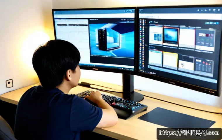 충현동 모니터화면 안나옴 - Photorealistic remote-support workstation in a compact Chungcheon-dong apartment office, frustrated ...