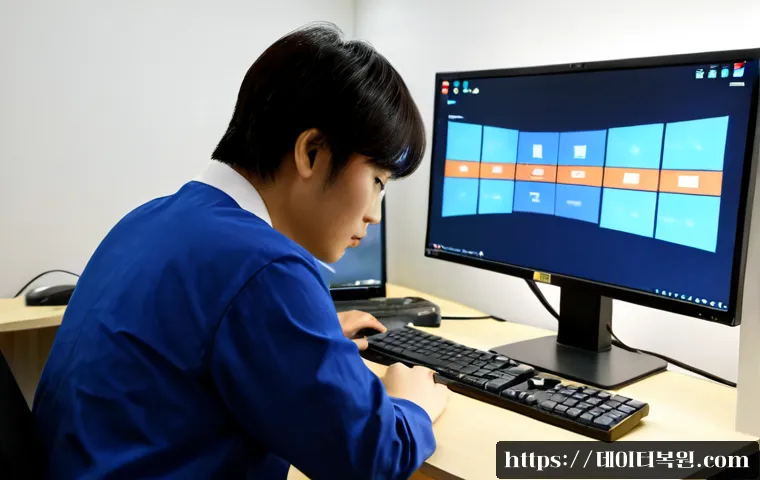 명동 운영체제 os 재설치 포맷  초기화 - Photorealistic IT support workstation in a compact Myeongdong office, technician reinstalling an ope...