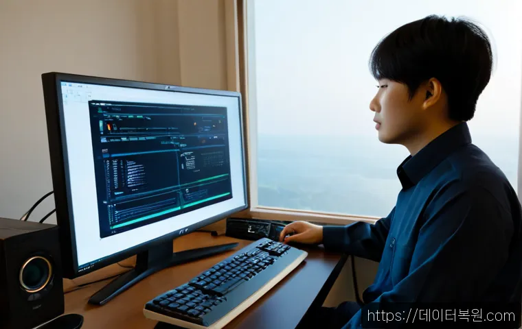 학온동 SESSION3_INITIALIZATION_FAILED - Photorealistic IT support workstation in a quiet Korean residential office, dual monitors showing a ...