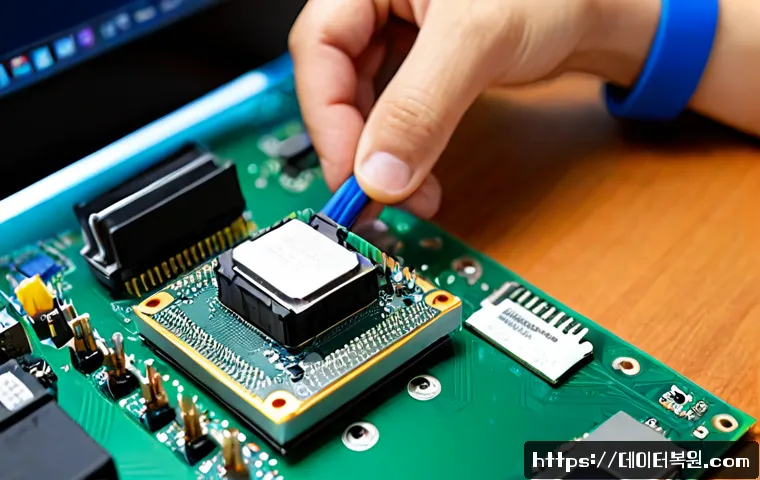 하면 cpu조립 및 교체수리 - Photorealistic computer repair workshop in Haman, South Korea, technician wearing an anti-static wri...