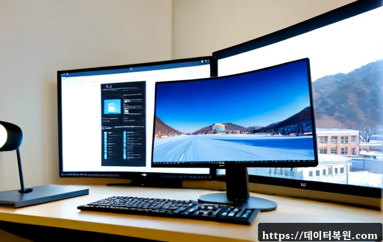 인헌동 UNEXPECTED_KERNEL_MODE_TRAP - Photorealistic architectural workstation in a compact Seoul apartment office, dual monitors showing ...