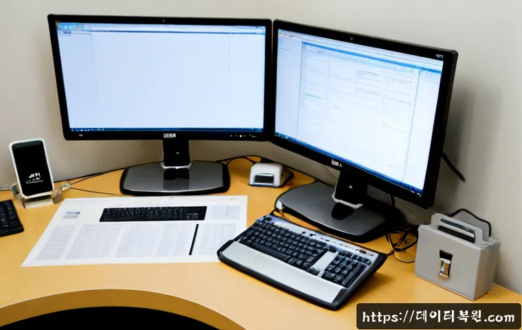 학온동 PROCESS_HAS_LOCKED_PAGES - Photorealistic IT support workstation in a quiet Seoul residential office, dual monitors showing a b...