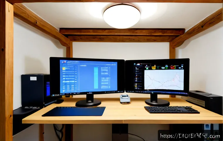 삼청동 STATUS_KERNEL_SECURITY_CHECK - Photorealistic remote-support workstation in a quiet Samcheong-dong inspired hanok studio, dual moni...