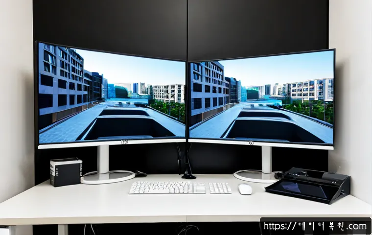 광희동 모니터화면 안나옴 - Photorealistic IT support workstation in Gwanghui-dong, Seoul, dual-monitor desktop with one screen ...