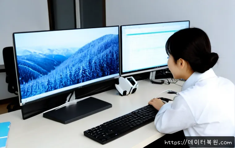 원지동 STATUS_EXECUTION_TIMEOUT - Photorealistic remote-support workstation in a quiet Wonji-dong office, IT technician studying a fro...