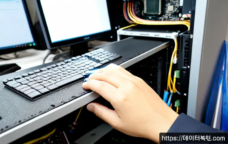 덕양구 VGA조립 및 교체수리 - Photorealistic computer repair workstation in Deogyang-gu, technician carefully installing a modern ...