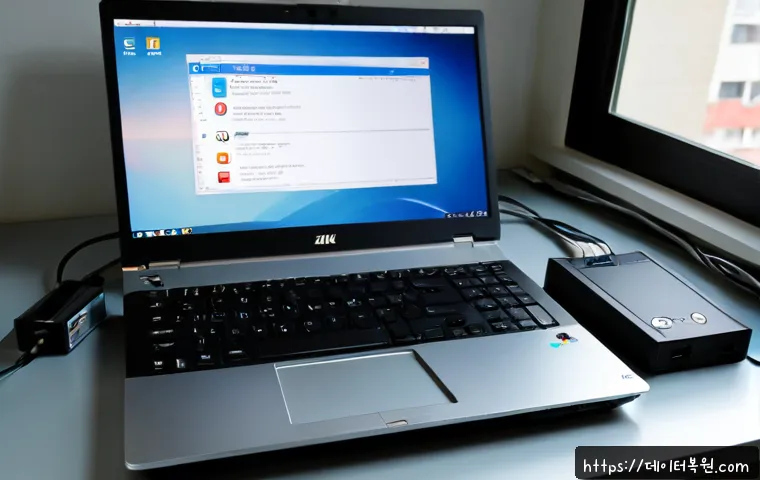 강북구 맥윈도우 부트캠프_bootcamp 재설치 포맷  초기화 - Photorealistic remote-support workstation in a compact Gangbuk-gu apartment, aluminum laptop connect...