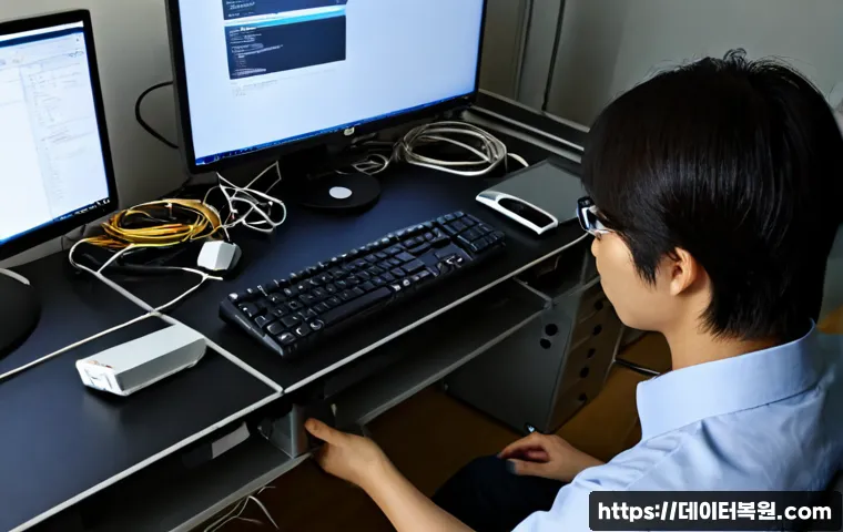 신설동 STATUS_MEMORY_ACCESS_DENIED - Photorealistic remote-support workstation in a compact Seoul office near Sinseol-dong, dual monitors...
