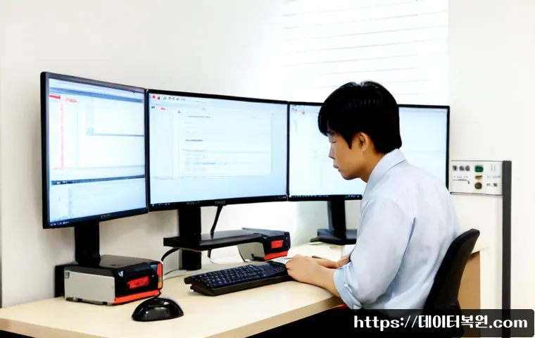 구의동 STATUS_CONNECTION_REFUSED - Photorealistic IT support workstation in a compact Guui-dong apartment office, ultrawide monitor sho...