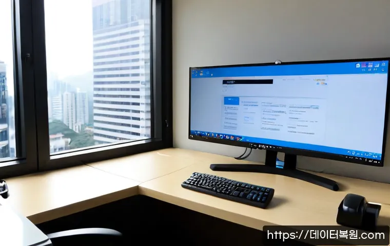 영등포구 STATUS_FILE_NOT_FOUND - Photorealistic remote-support workstation in Yeongdeungpo, South Korea, dual monitors displaying a c...