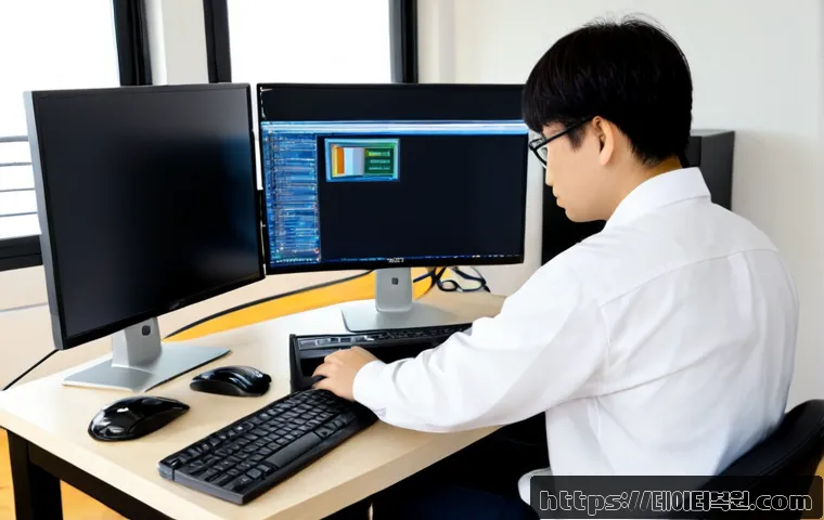 일산 자동복구 - Photorealistic IT technician restoring a desktop workstation in a bright Ilsan apartment home office...