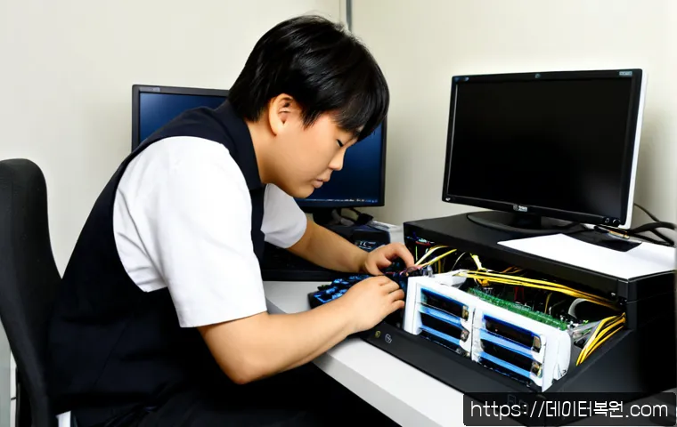 오포읍 ftp서버출장방문수리점 - Photorealistic remote-support technician repairing a compact FTP server workstation in a quiet Opo-e...