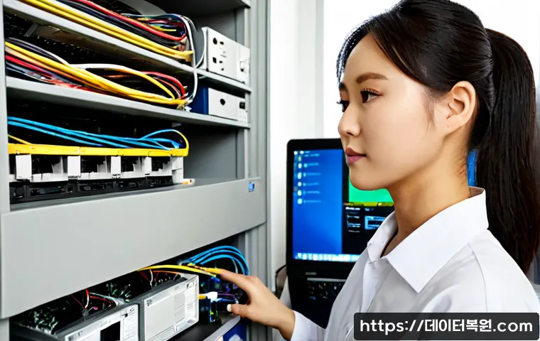 삼전동 NAS출장방문수리점 - Photorealistic NAS repair technician servicing a compact multi-bay network storage server on a tidy ...