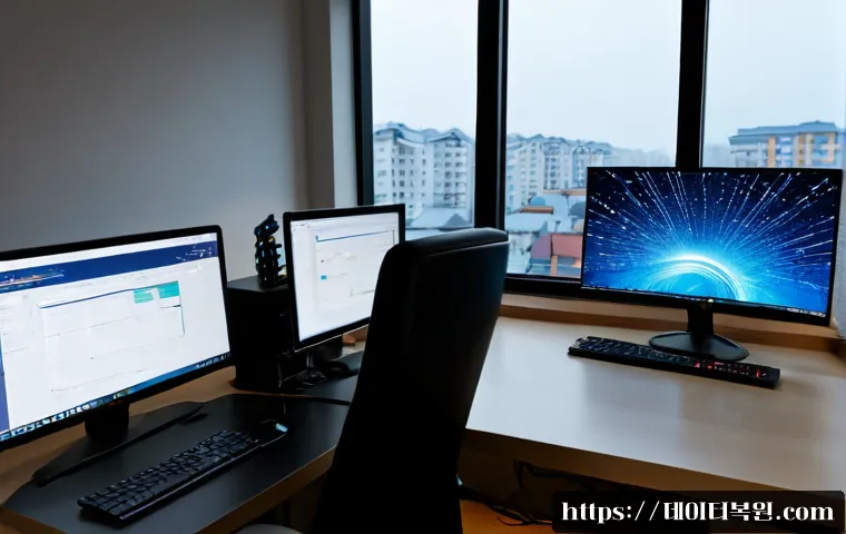 묵동 STATUS_KERNEL_CONNECTION_TIMEOUT - Photorealistic IT support workstation in a compact Muk-dong apartment office, ultrawide monitor show...