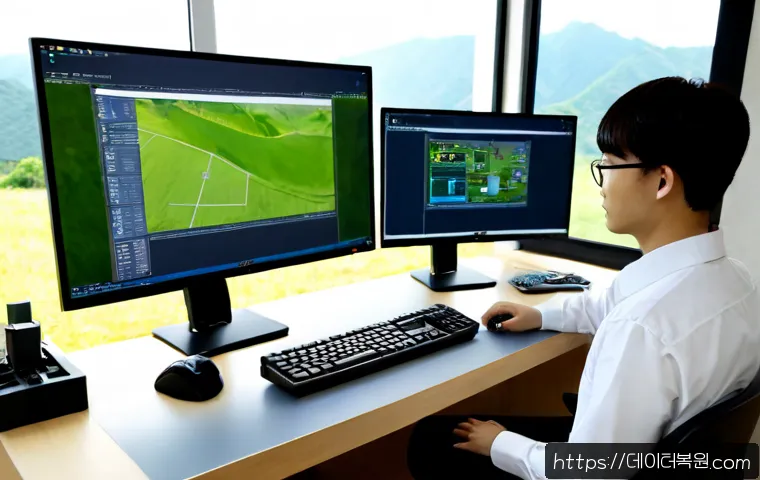오포읍 STATUS_INVALID_LOCK_SEQUENCE - Photorealistic remote-support workstation in a quiet suburban Korean office, dual monitors displayin...