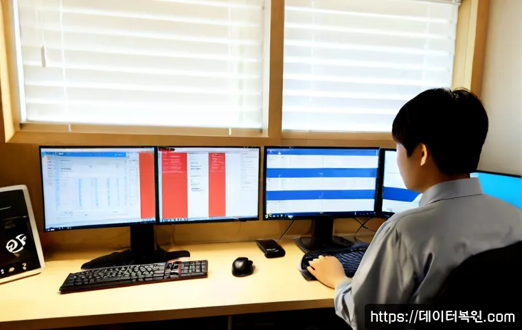 갈현동 STATUS_DISK_FULL - Photorealistic remote IT support workstation in a compact Galhyeon-dong apartment office, dual monit...