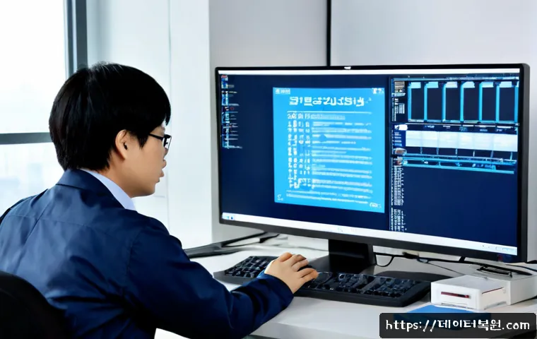 구로구 ACPI_BIOS_ERROR - Photorealistic IT support workstation in a modern Guro digital-complex office, dual monitors with a ...