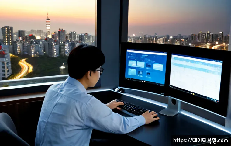 다산동 STATUS_FLOAT_OVERFLOW - Photorealistic remote-support workstation in a modern Dasan-dong apartment office, dual monitors dis...
