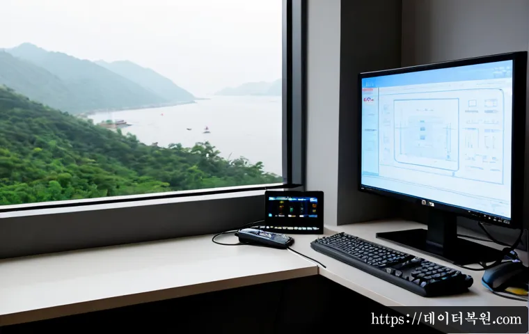 옥수동 STATUS_KERNEL_LOG_FAILURE - Photorealistic remote IT support workstation in a high-rise apartment near a quiet riverside hillsid...