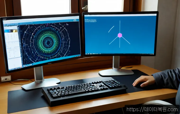 중화동 STATUS_FLOAT_UNDERFLOW - Photorealistic remote IT support workstation in a compact Korean apartment office, dual monitors sho...