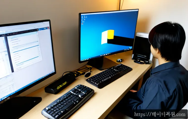 원신동 linux재설치 포맷  초기화 - Photorealistic remote IT support workstation in a compact Wonshin-dong apartment office, dual monito...