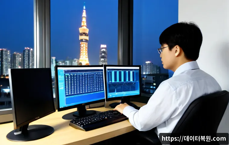 묵동 STATUS_KERNEL_LOG_FAILURE - Photorealistic remote IT support workstation in a compact Muk-dong apartment office, dual monitors s...