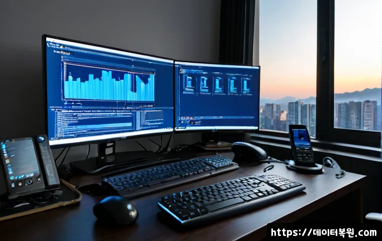 태전동 DRIVER_VERIFIER_DETECTED_VIOLATION - Photorealistic desktop support workstation in a Taeejeon-dong apartment office, dual monitors showin...