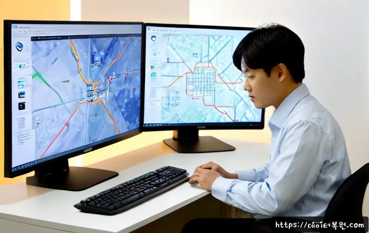 공덕동 STATUS_KERNEL_APC_PENDING - Photorealistic IT support workstation in a modern Gongdeok neighborhood office, dual monitors showin...