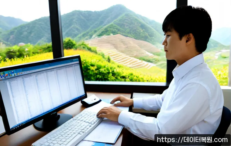 중부면 PAGE_TABLE_CORRUPT - Photorealistic remote-support workstation in a quiet Korean suburban office, technician studying a d...