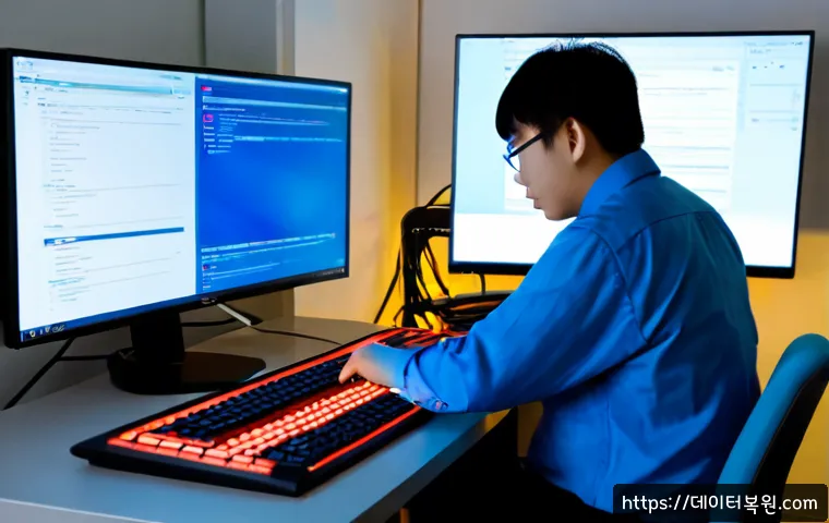 역동 STATUS_KERNEL_MODULE_FAILURE - Photorealistic dynamic IT support workstation in a compact Seoul-style office, technician rapidly re...