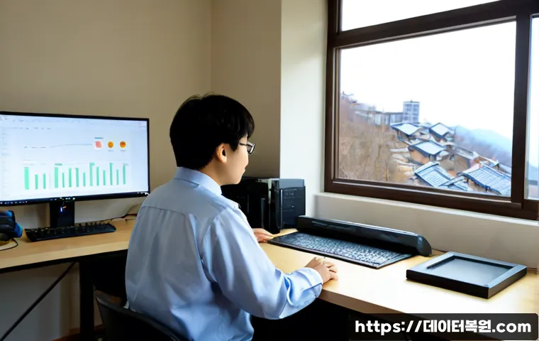 봉원동 STATUS_FLOAT_UNDERFLOW - Photorealistic software support workstation in a quiet hillside neighborhood office, dual monitors s...