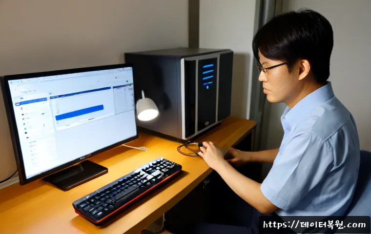 행운동 BOOTMGR is Compressed - Photorealistic remote-support workstation in a compact Haengun-dong apartment office, desktop monito...