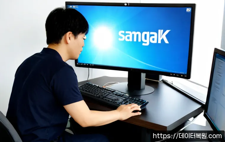 삼각동 윈도우7 windows7 재설치 포맷  초기화 - Photorealistic remote-support workstation in a compact Samgak-dong apartment office, technician rein...