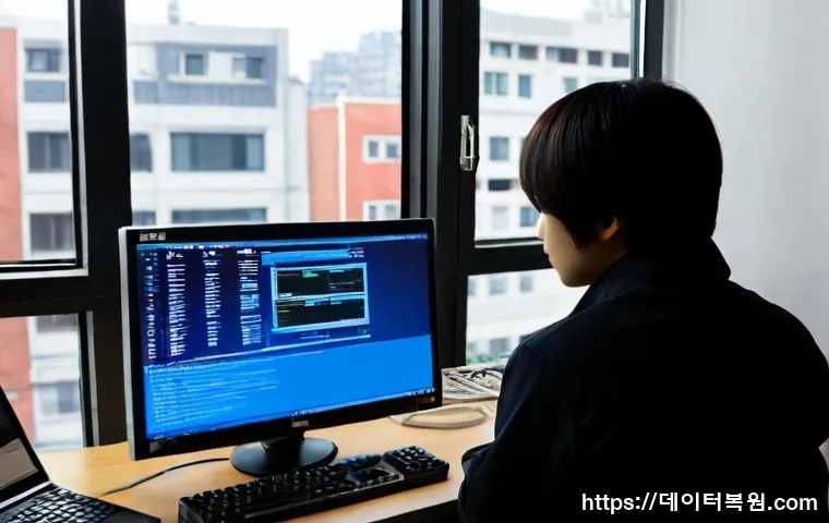 중림동 부팅안됨 - Photorealistic compact workstation in a Jungnim-dong apartment office, desktop computer frozen at a ...
