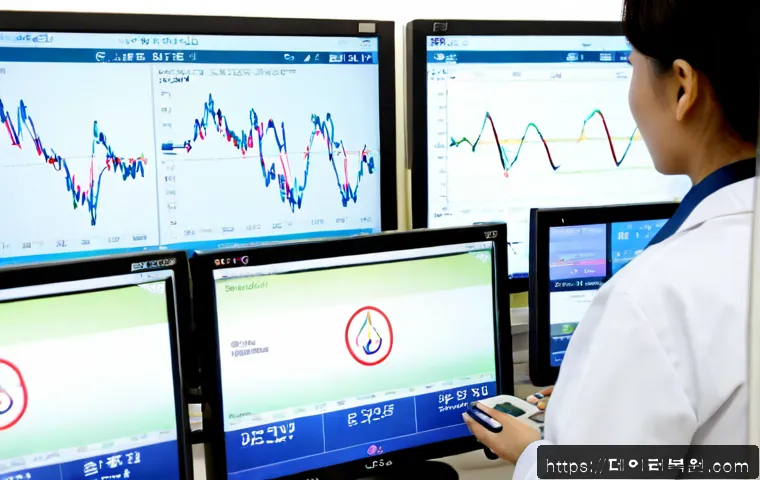 중부면 USER_MODE_HEALTH_MONITOR - Photorealistic remote health-monitoring workstation in a quiet Korean township clinic, dual widescre...