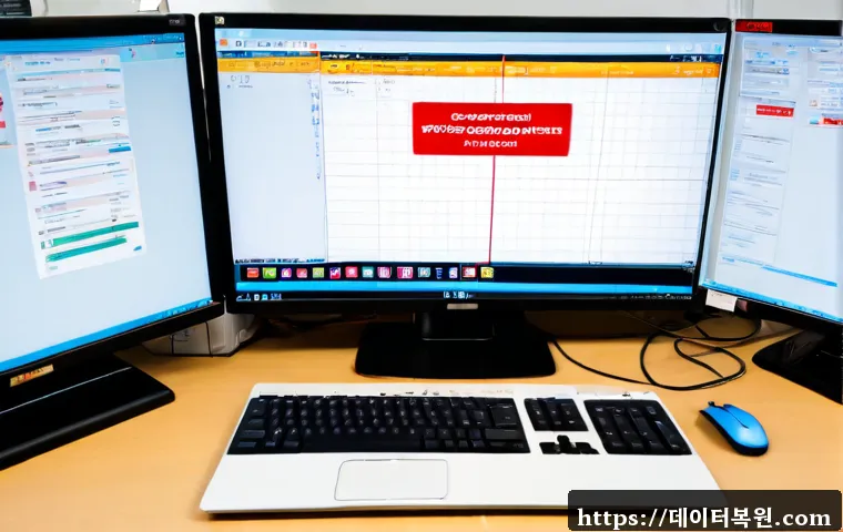 노원구 STATUS_NETWORK_ACCESS_DENIED - Photorealistic IT support workstation in Nowon-gu, Seoul, an office professional viewing a blocked n...