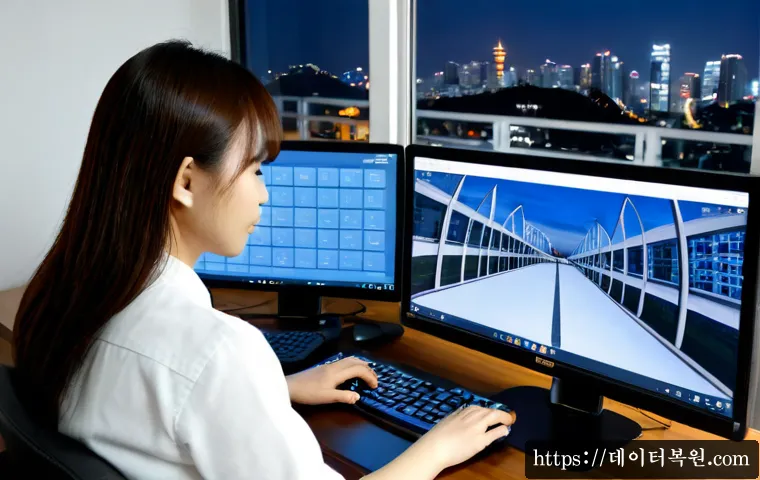방이동 press  f4  key - Photorealistic remote-support workstation in Bangi-dong, Seoul, dual monitors showing a clean unbran...