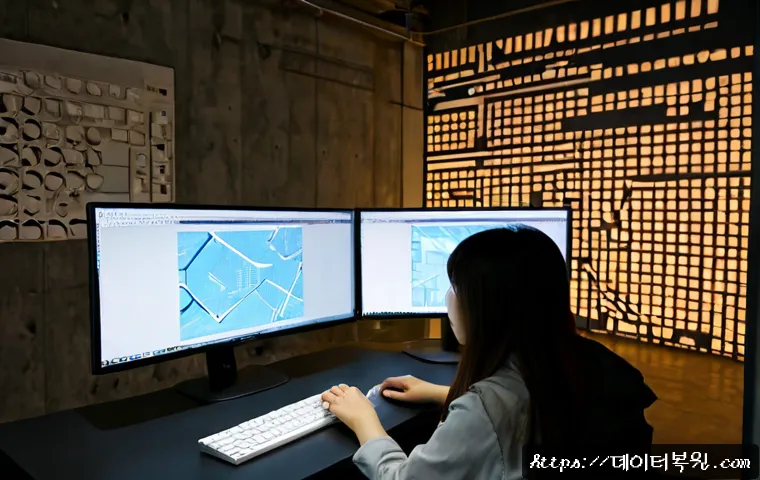 홍익동 STATUS_INVALID_LOCK_SEQUENCE - Photorealistic software support workstation in a creative Hongik-dong studio, dual monitors showing ...