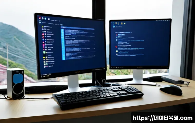 이태원 윈도우8 windows8 재설치 포맷  초기화 - Photorealistic IT support workstation in a compact Itaewon apartment office, desktop monitor showing...