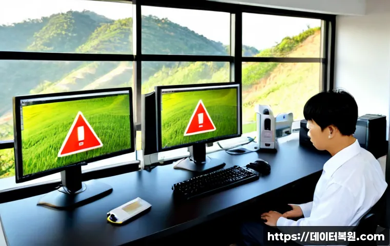 천연동 STATUS_KERNEL_HANDLE_INVALID - Photorealistic IT support workstation in a compact apartment office near a quiet hillside neighborho...